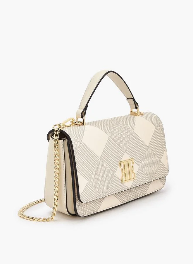 ELLE IVORY Monogram Print Satchel Bag with Chain Strap for Women | Best Price UAE